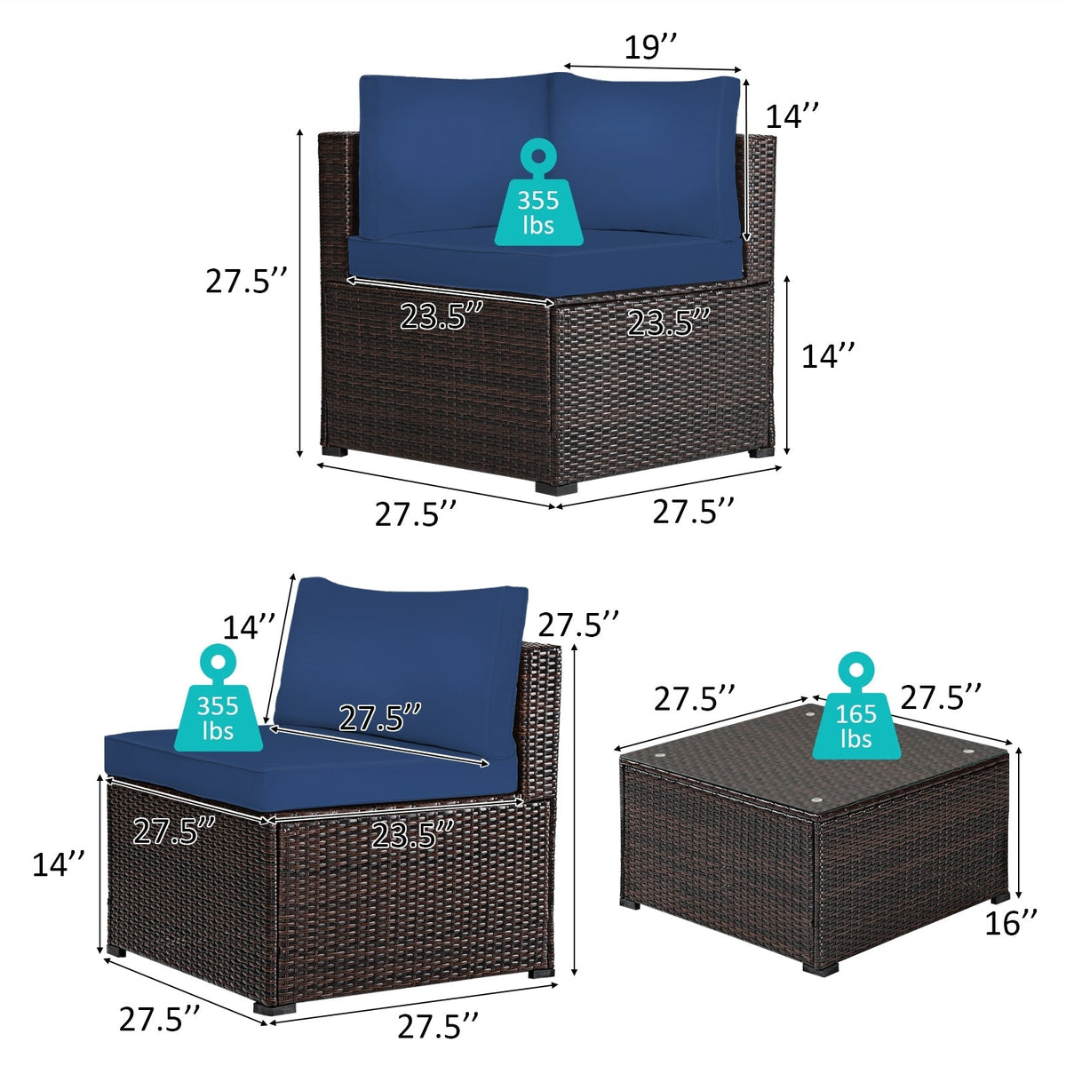 6 Pieces Patio Furniture Sofa Set with Cushions for Outdoor