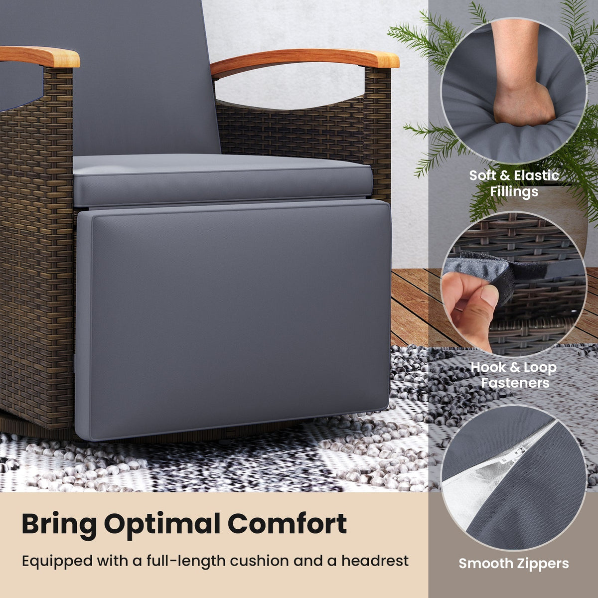 Swivel Reclining Chaise Lounge Set with Adjustable Backrest