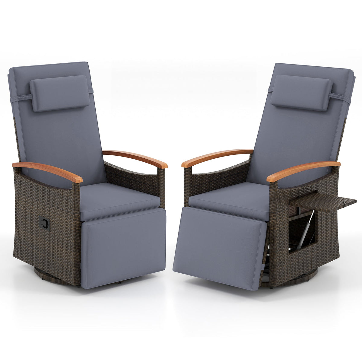 Swivel Reclining Chaise Lounge Set with Adjustable Backrest