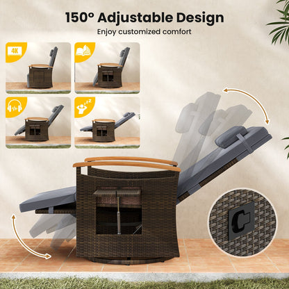 Swivel Reclining Chaise Lounge Set with Adjustable Backrest