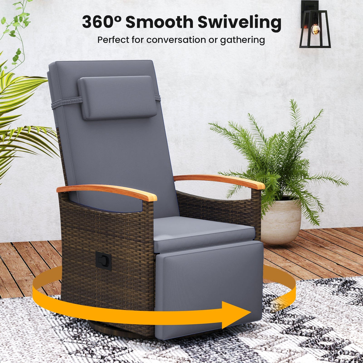 Swivel Reclining Chaise Lounge Set with Adjustable Backrest
