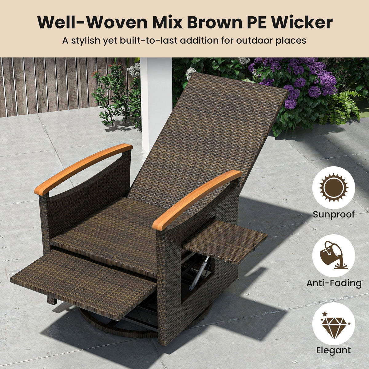 Swivel Reclining Chaise Lounge Set with Adjustable Backrest