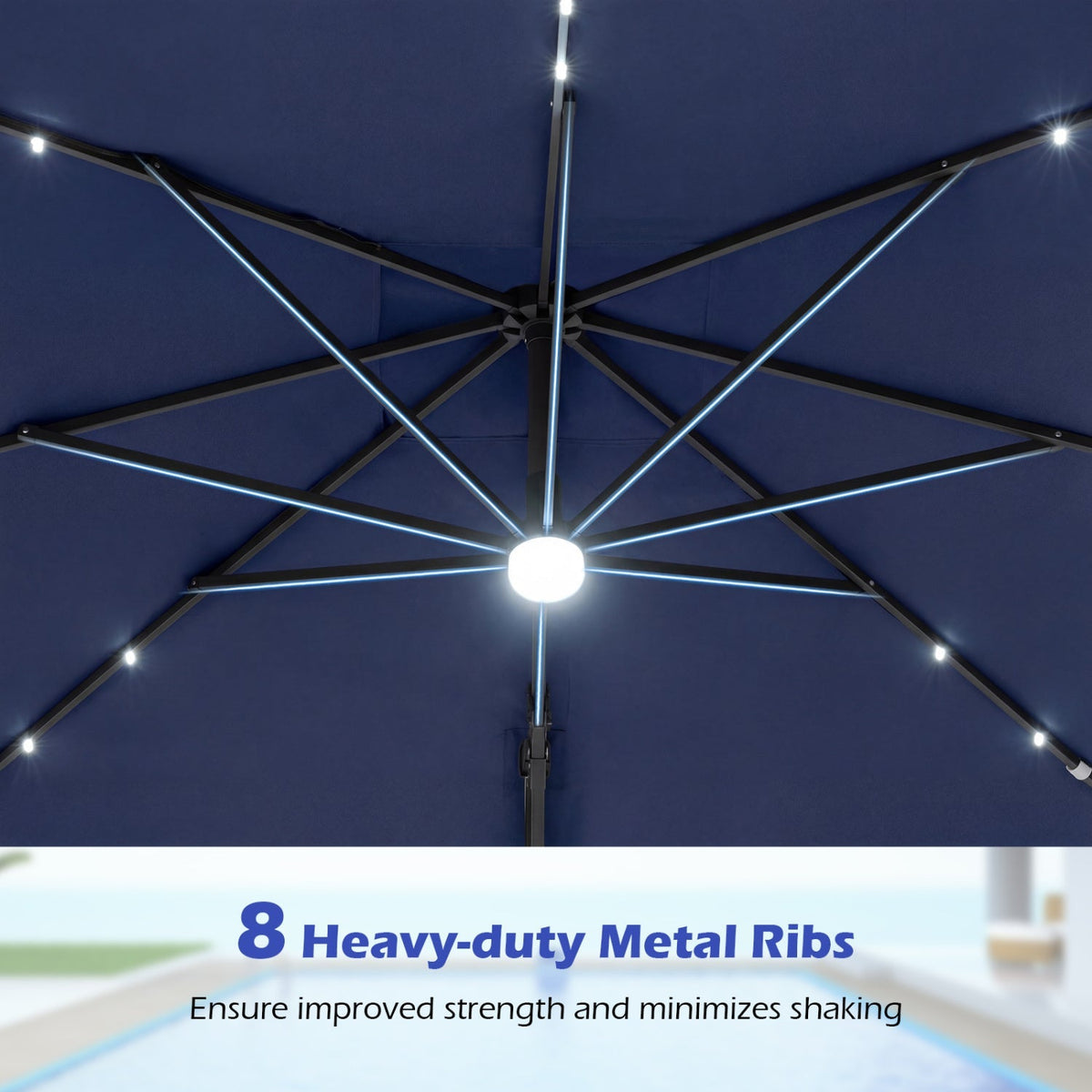 10 FT Cantilever Patio Umbrella with Solar LED Lights & Base